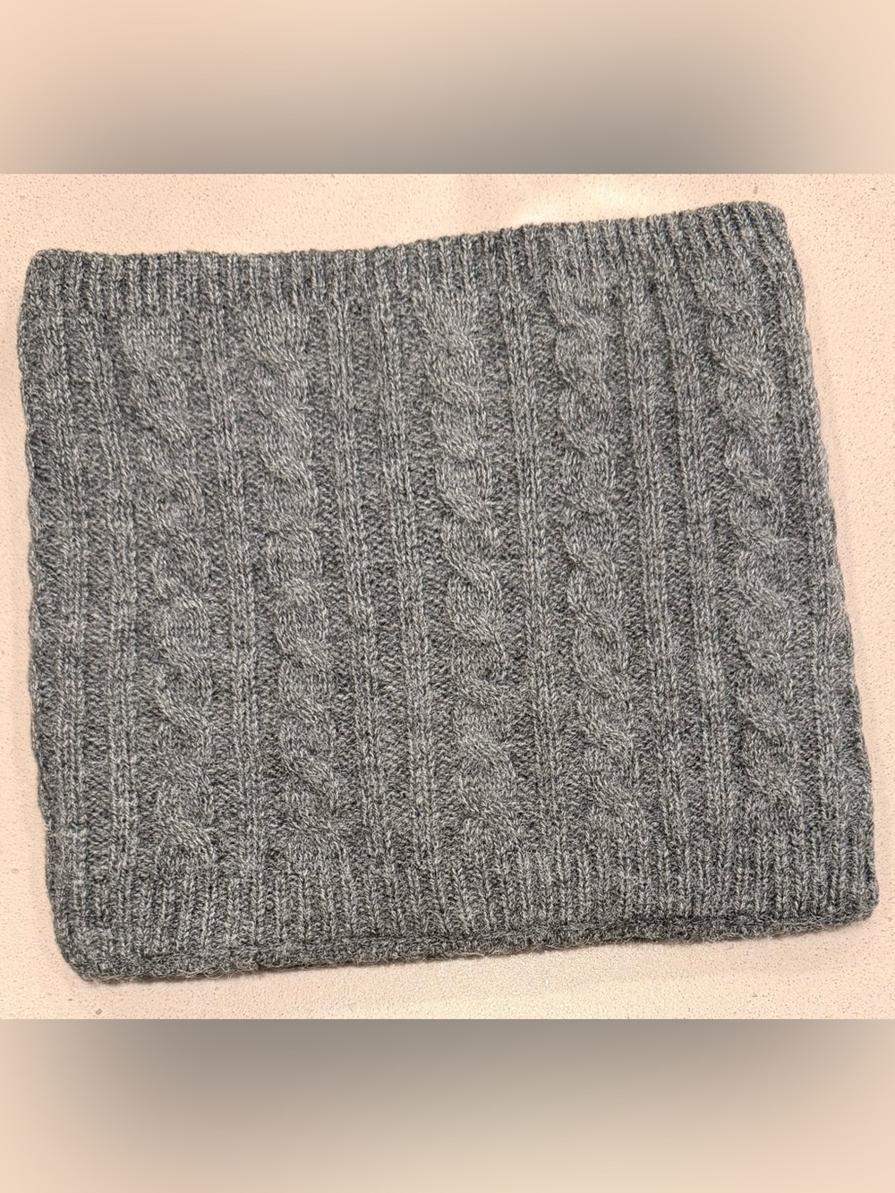 New- reversible gray/ light gray knitted scarf neck warmer- great for winter- os